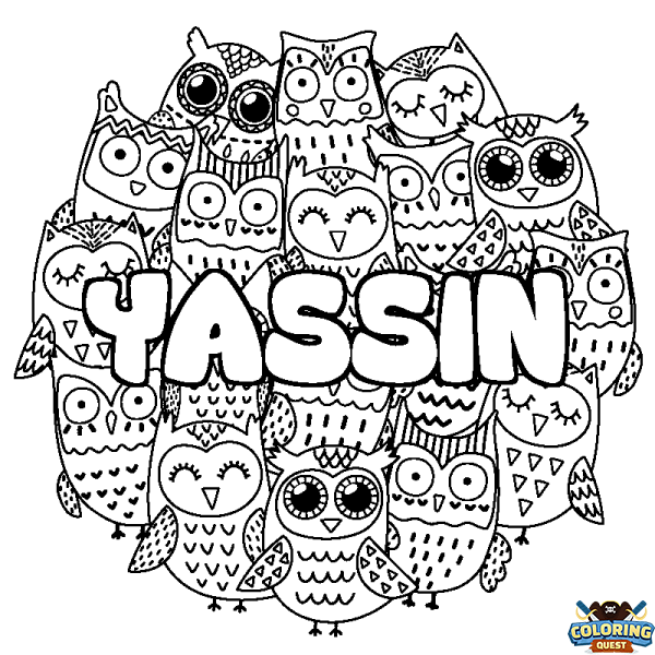 Coloring page first name YASSIN - Owls background