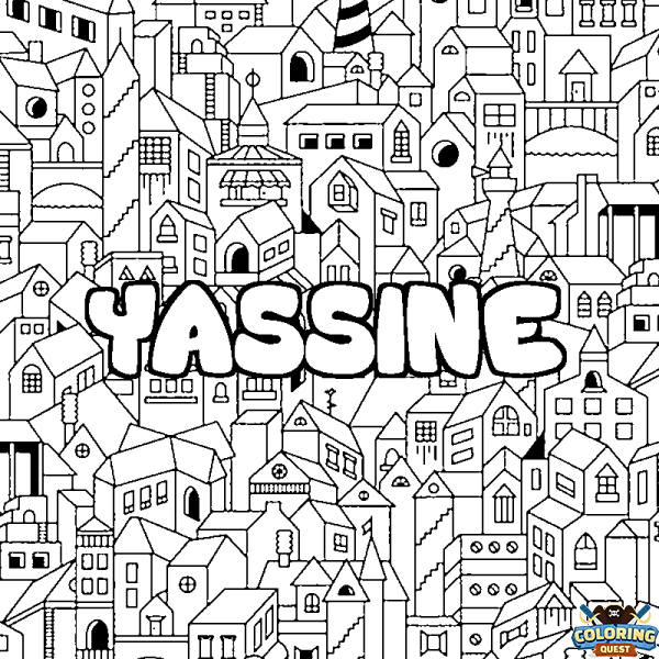 Coloring page first name YASSINE - City background