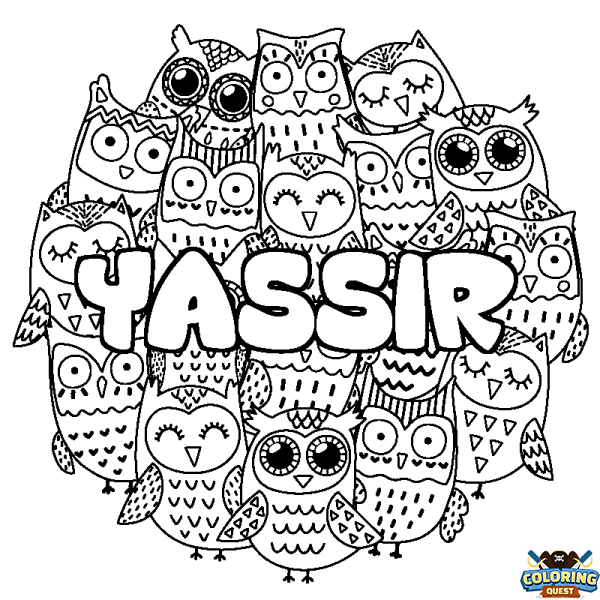 Coloring page first name YASSIR - Owls background