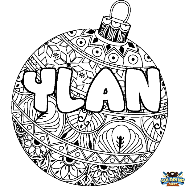 Coloring page first name YLAN - Christmas tree bulb background