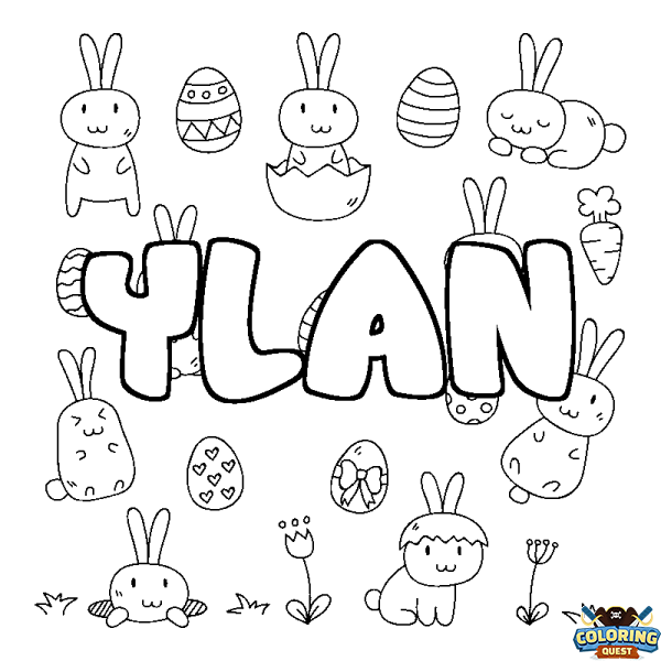 Coloring page first name YLAN - Easter background