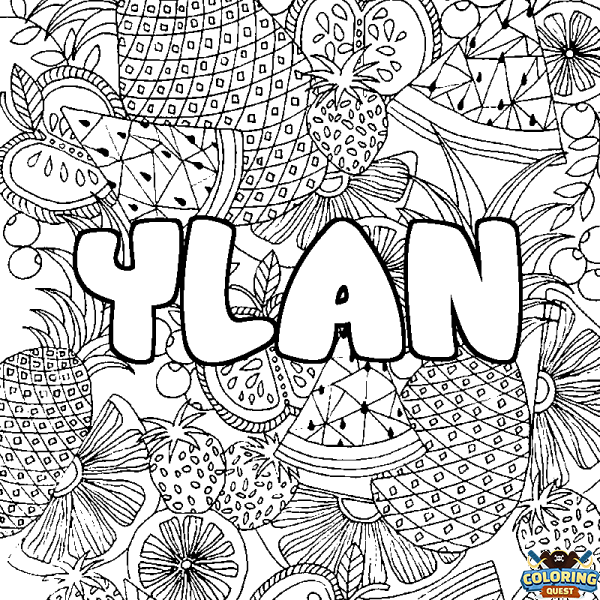 Coloring page first name YLAN - Fruits mandala background