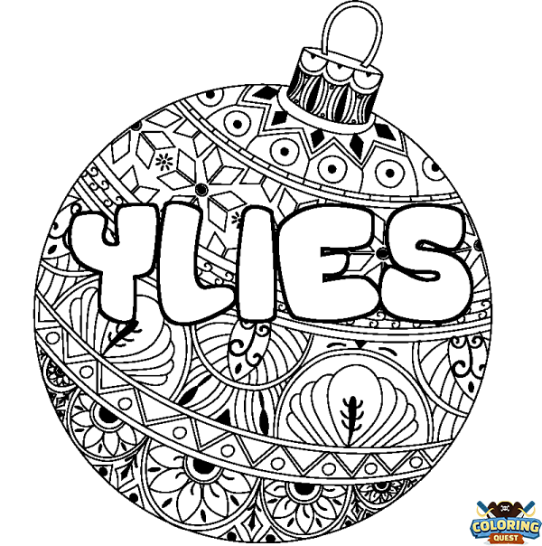 Coloring page first name YLIES - Christmas tree bulb background