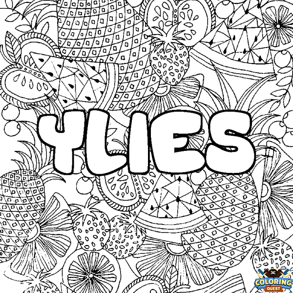 Coloring page first name YLIES - Fruits mandala background