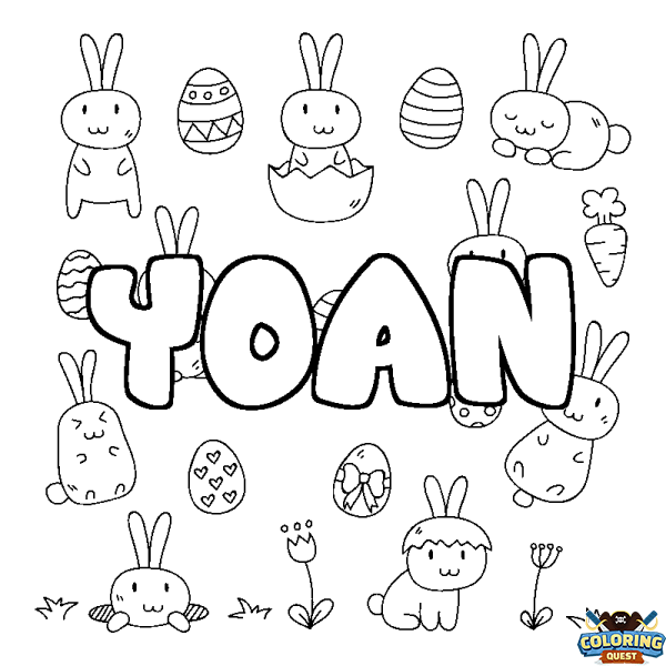 Coloring page first name YOAN - Easter background