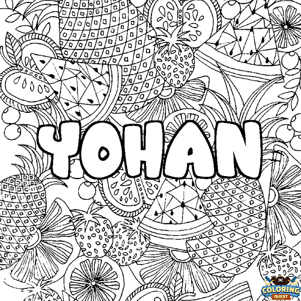 Coloring page first name YOHAN - Fruits mandala background