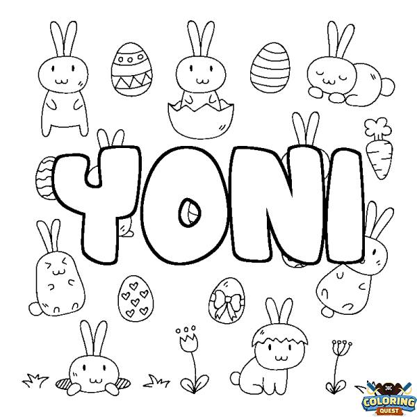 Coloring page first name YONI - Easter background