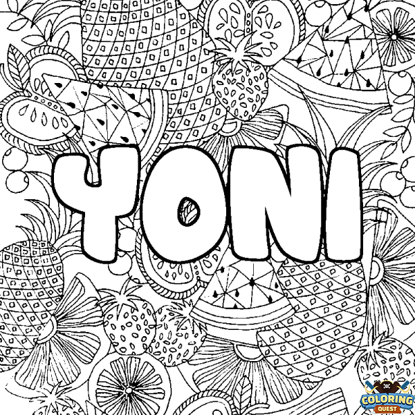 Coloring page first name YONI - Fruits mandala background