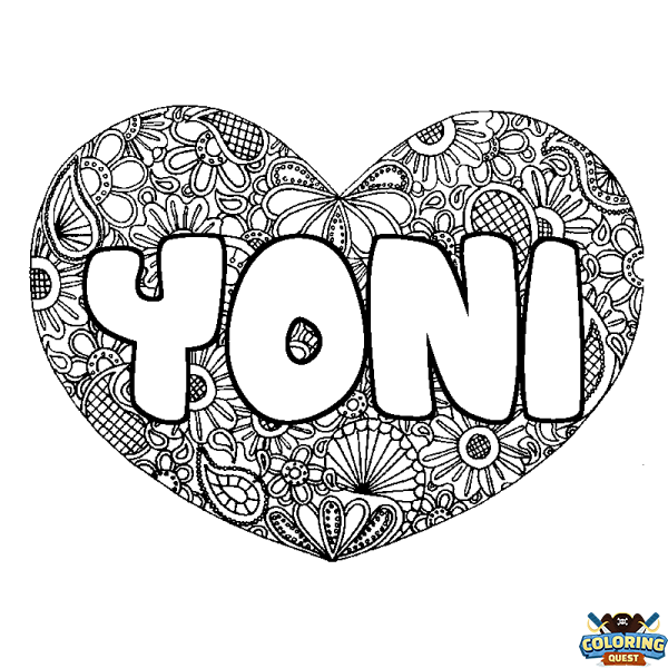 Coloring page first name YONI - Heart mandala background