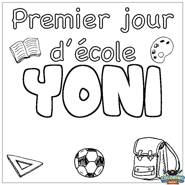 Coloring page first name YONI - School First day background