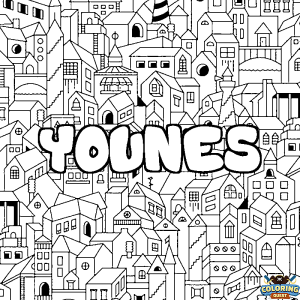 Coloring page first name YOUNES - City background