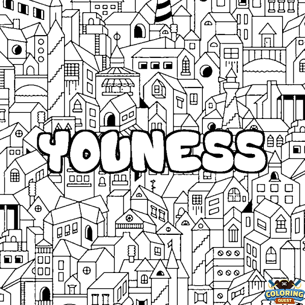 Coloring page first name YOUNESS - City background