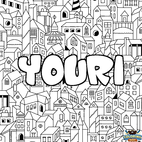 Coloring page first name YOURI - City background