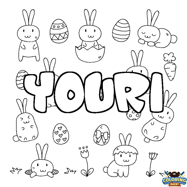 Coloring page first name YOURI - Easter background