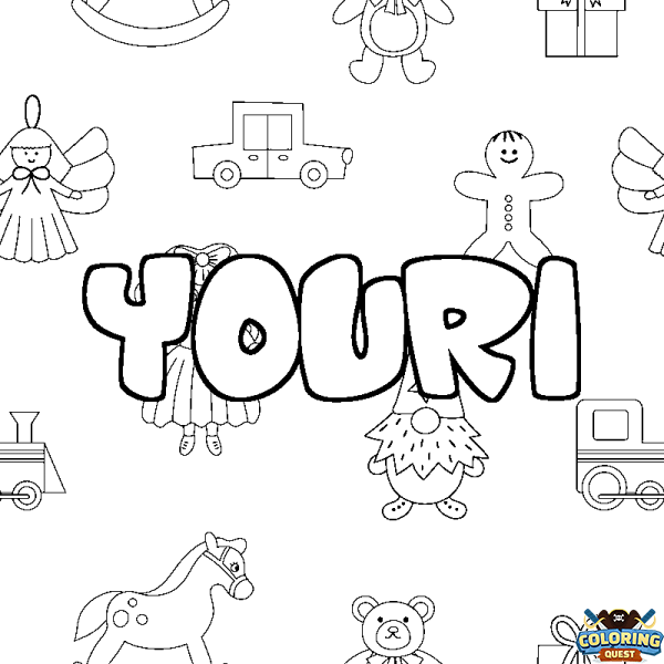 Coloring page first name YOURI - Toys background