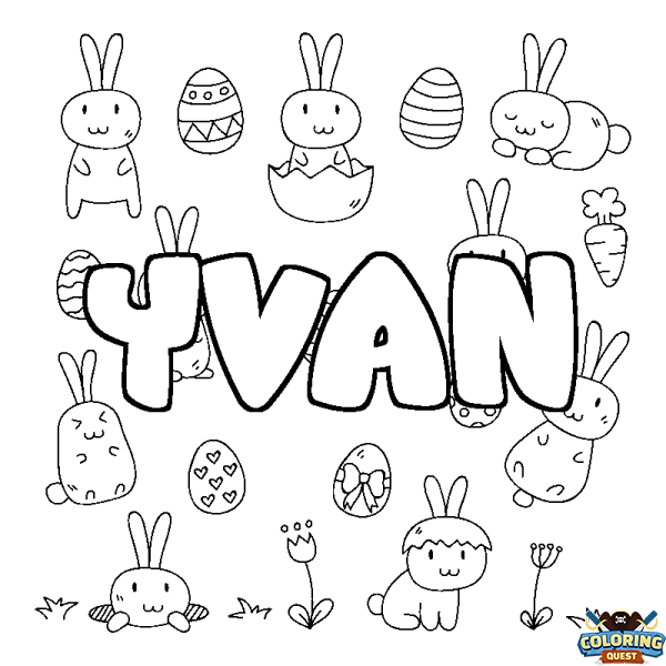 Coloring page first name YVAN - Easter background