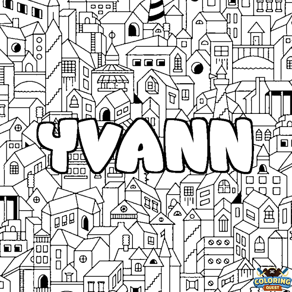 Coloring page first name YVANN - City background