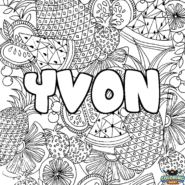 Coloring page first name YVON - Fruits mandala background