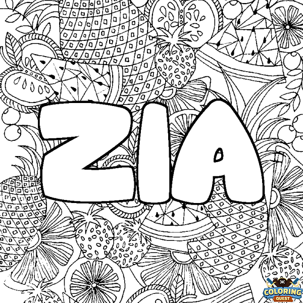 Coloring page first name ZIA - Fruits mandala background