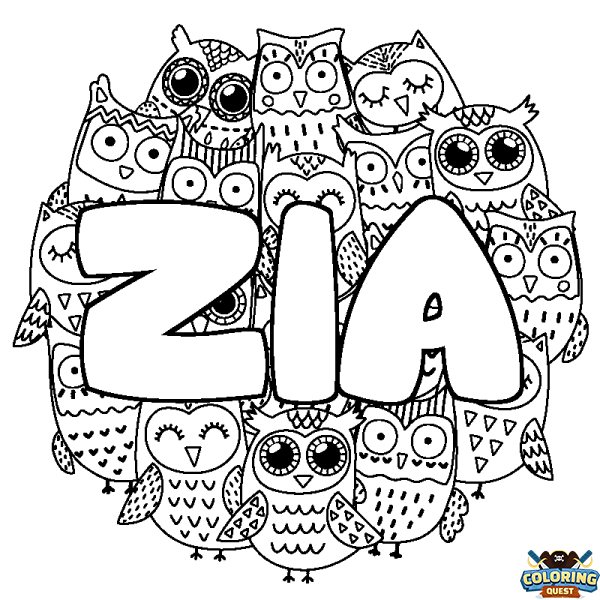 Coloring page first name ZIA - Owls background