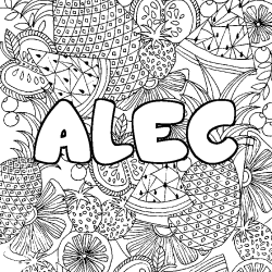 Coloring page first name ALEC - Fruits mandala background