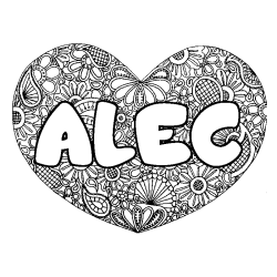 Coloring page first name ALEC - Heart mandala background