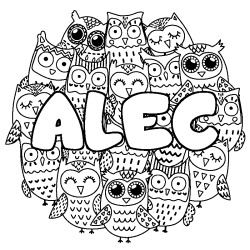 Coloring page first name ALEC - Owls background