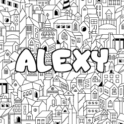 Coloring page first name ALEXY - City background