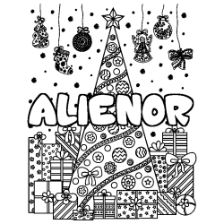 Coloring page first name ALIENOR - Christmas tree and presents background