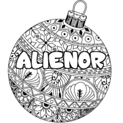 Coloring page first name ALIENOR - Christmas tree bulb background