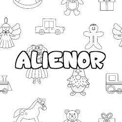 Coloring page first name ALIENOR - Toys background