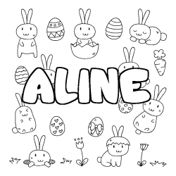 Coloring page first name ALINE - Easter background