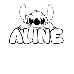 Coloring page first name ALINE - Stitch background