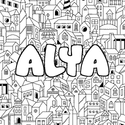 Coloring page first name ALYA - City background