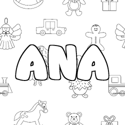 Coloring page first name ANA - Toys background