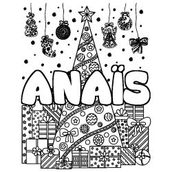 Coloring page first name ANAÏS - Christmas tree and presents background