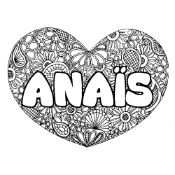 Coloring page first name ANAÏS - Heart mandala background