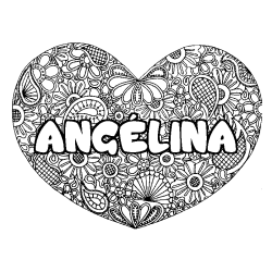 Coloring page first name ANGÉLINA - Heart mandala background