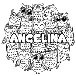 Coloring page first name ANGÉLINA - Owls background