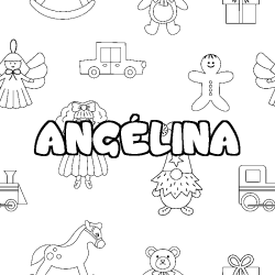 Coloring page first name ANGÉLINA - Toys background