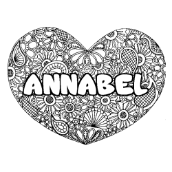 Coloring page first name ANNABEL - Heart mandala background