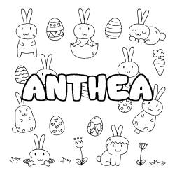 Coloring page first name ANTHEA - Easter background