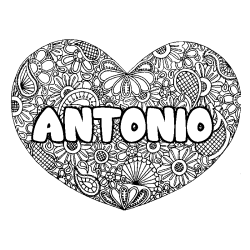 Coloring page first name ANTONIO - Heart mandala background