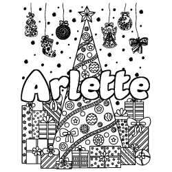 Coloring page first name Arlette - Christmas tree and presents background