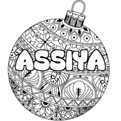 Coloring page first name ASSIYA - Christmas tree bulb background