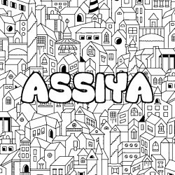 Coloring page first name ASSIYA - City background