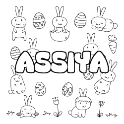 Coloring page first name ASSIYA - Easter background