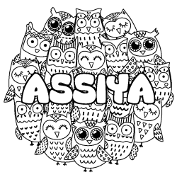 Coloring page first name ASSIYA - Owls background