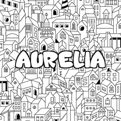 Coloring page first name AURELIA - City background