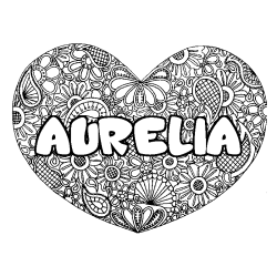 Coloring page first name AURELIA - Heart mandala background